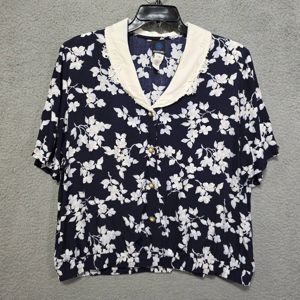 Vintage Panther Women Floral Rayon Blouse Button Front Size 22W Plus Size 90s